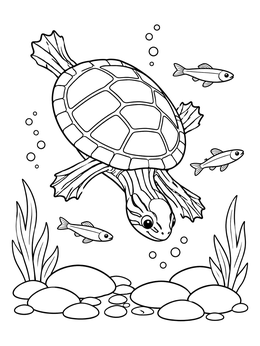 Free printable Painted Turtle Swimming Downward coloring page
