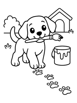 Free printable Playful Puppy With Paintbrush coloring page