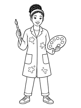 Free printable Young Artist With Palette And Brush coloring page