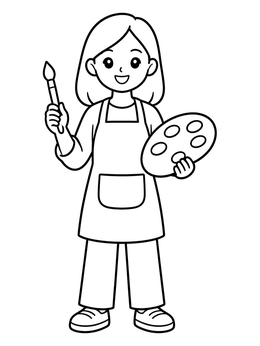 Free printable Young Artist With Palette And Brush coloring page