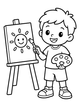 Free printable Young Boy Painting A Sun coloring page