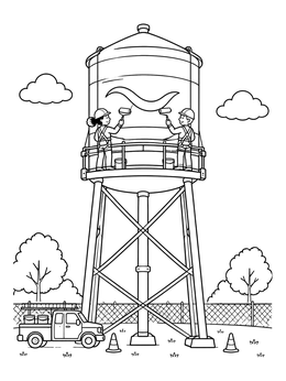 Free printable Painters On A Water Tower coloring page