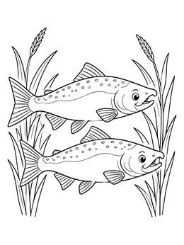 Free printable Pair Of Friendly Swimming Salmon coloring page