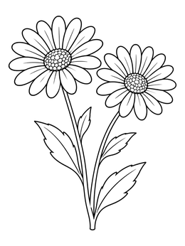Two blooming blossoms in this daisy flower coloring page with detailed leaves.
