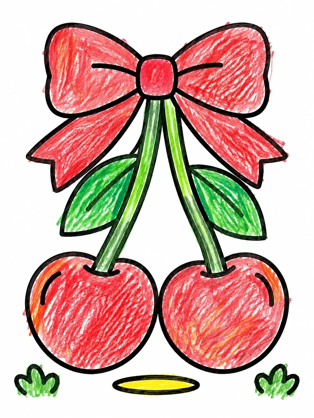 Colored example of the Pair Of Cherries With Ribbon Bow coloring page