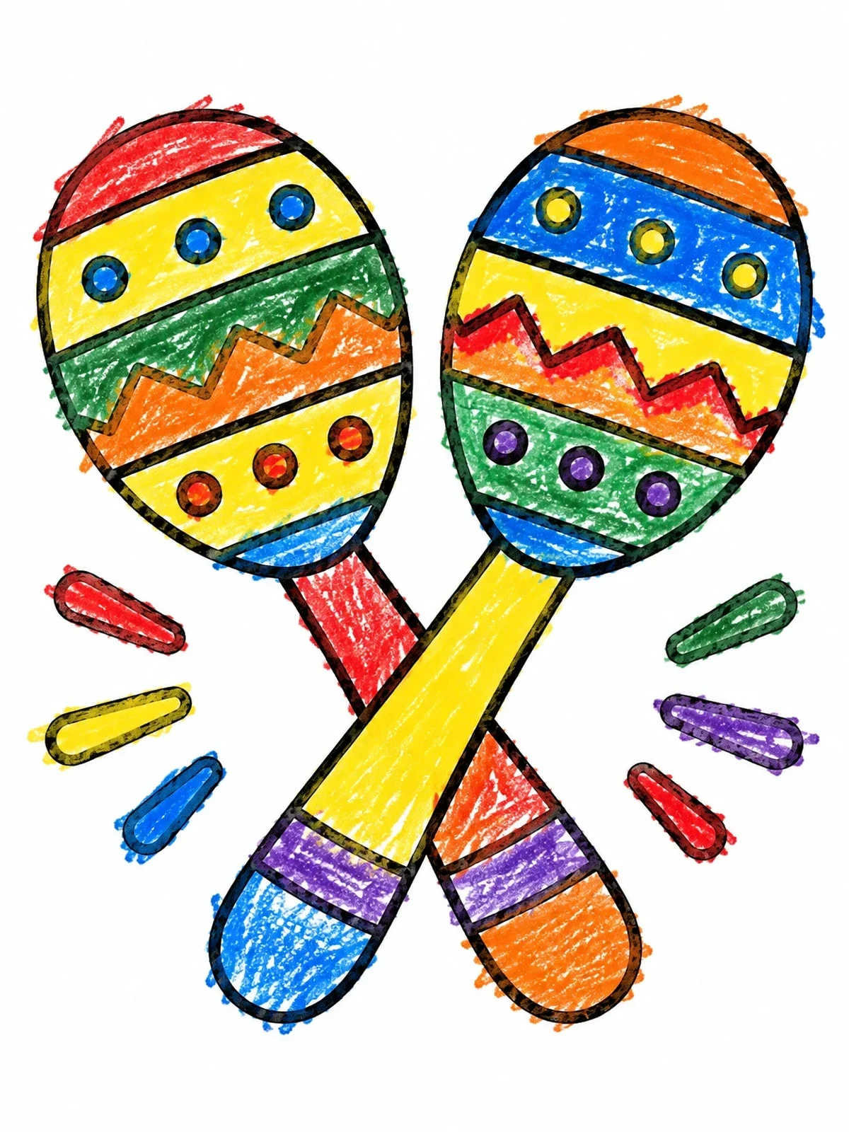 Colored example of the Pair Of Crossed Patterned Maracas coloring page