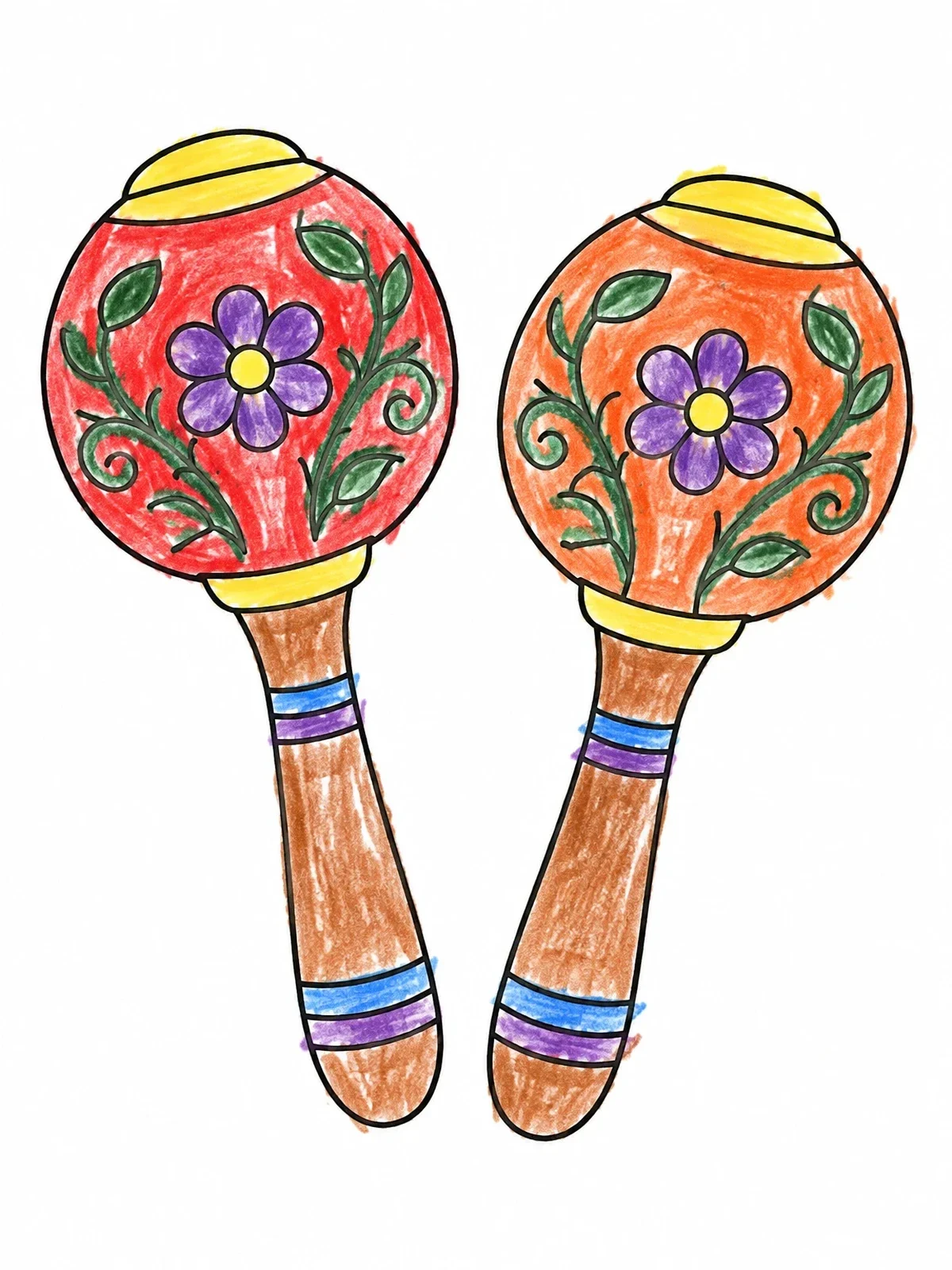 Colored example of the Pair Of Floral Pattern Maracas coloring page