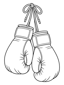 A pair of tied boxing gloves hangs ready to be customized in this boxing coloring page.