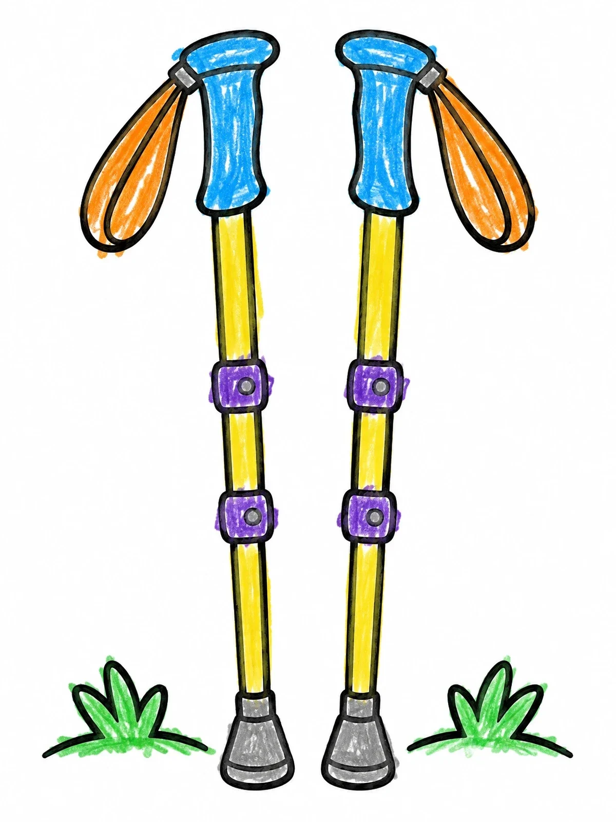 Colored example of the Pair Of Hiking Trekking Poles coloring page