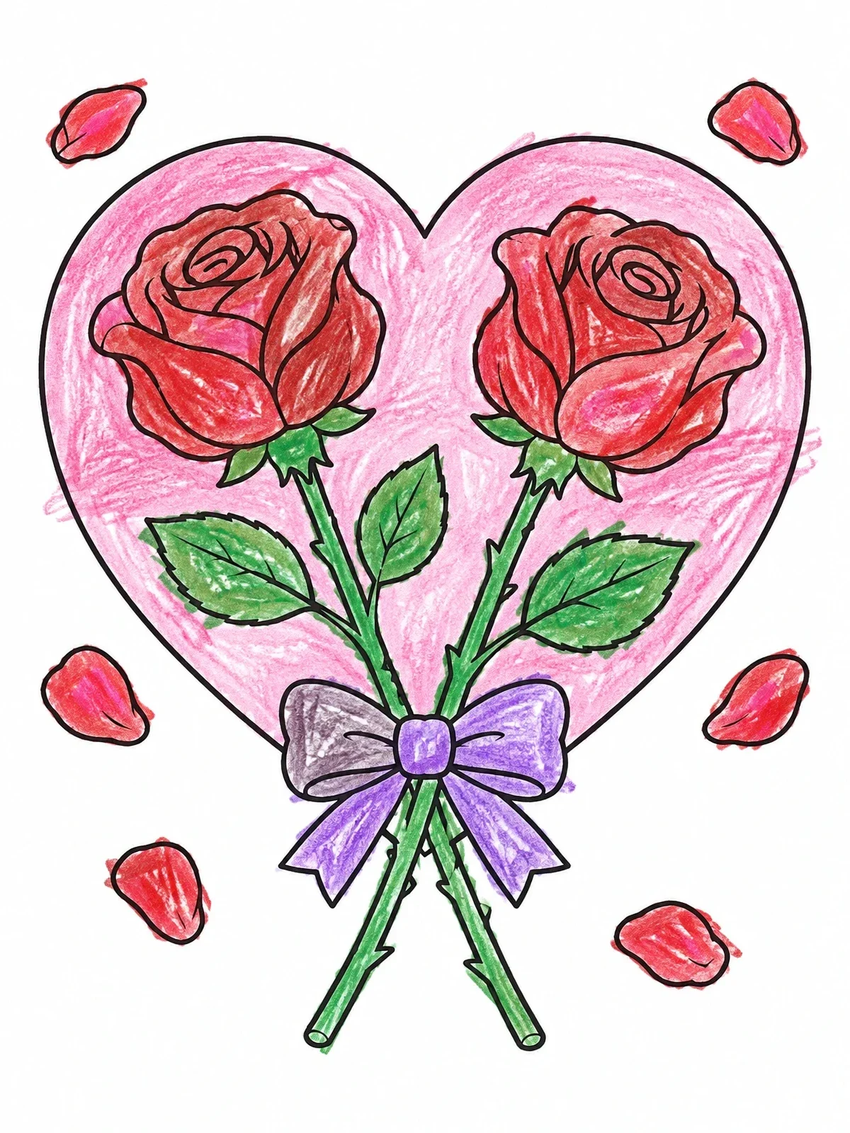 Colored example of the Pair Of Roses With Heart coloring page