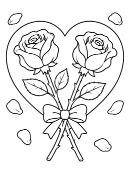 Free printable Pair Of Roses With Heart coloring page