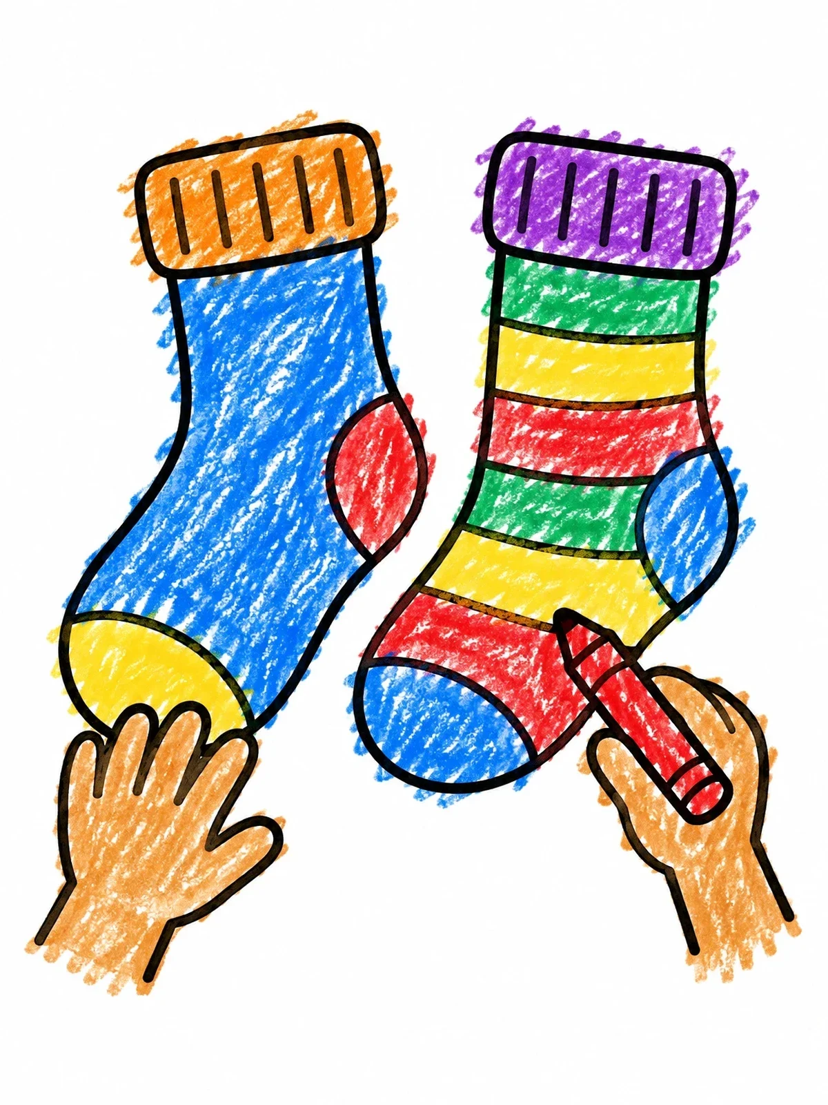 Colored example of the Pair Of Cozy Socks With Crayon coloring page