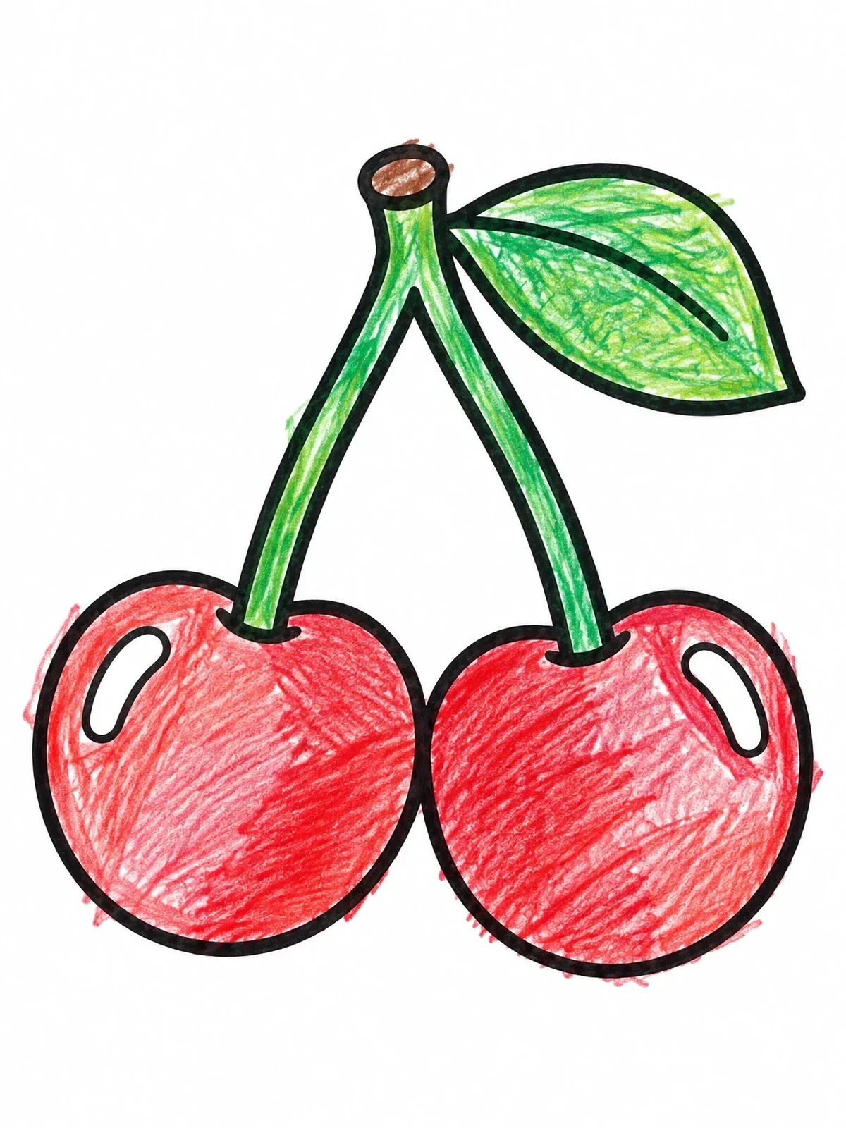 Colored example of the Pair Of Sweet Cherries With Leaf coloring page