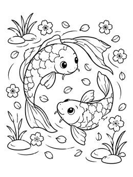 Free printable Pair Of Swimming Koi Fish coloring page