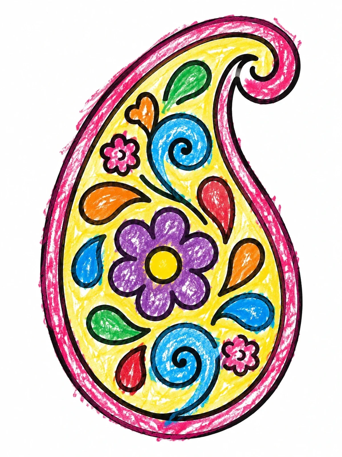 Colored example of the Paisley Drop Swirl Pattern coloring page