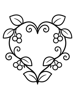 Free printable Botanical Vine Heart With Berries coloring page