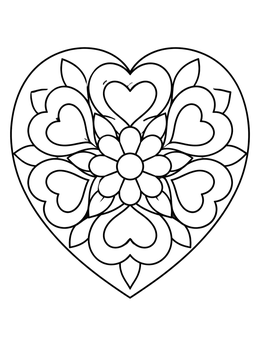 Free printable Floral Mandala Heart Pattern coloring page
