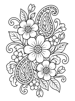 Free printable Paisley And Floral Mehndi Bouquet coloring page