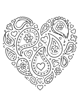 Free printable Paisley Pattern Heart Silhouette coloring page