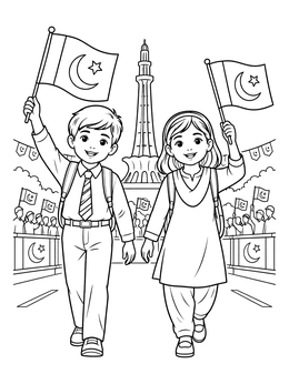 Free printable Children Celebrating Pakistan Independence Day coloring page