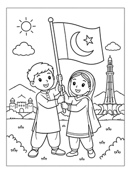 Free printable Children Holding The Pakistan Flag coloring page