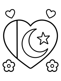 Free printable Pakistan Flag Heart With Flowers coloring page