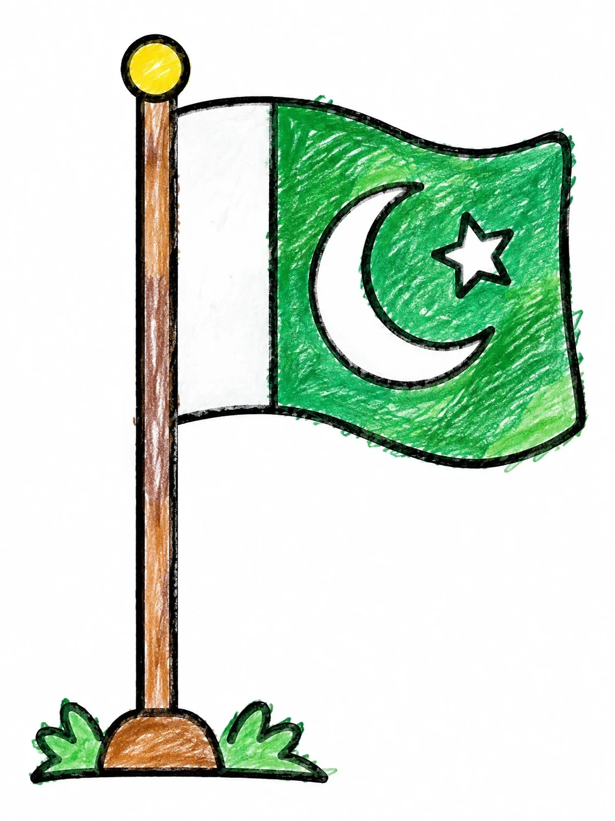 Colored example of the National Flag Of Pakistan On Pole coloring page