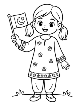 Free printable Girl Holding Pakistan Flag coloring page