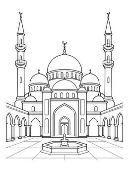 Free printable Grand Mosque Courtyard And Minarets coloring page