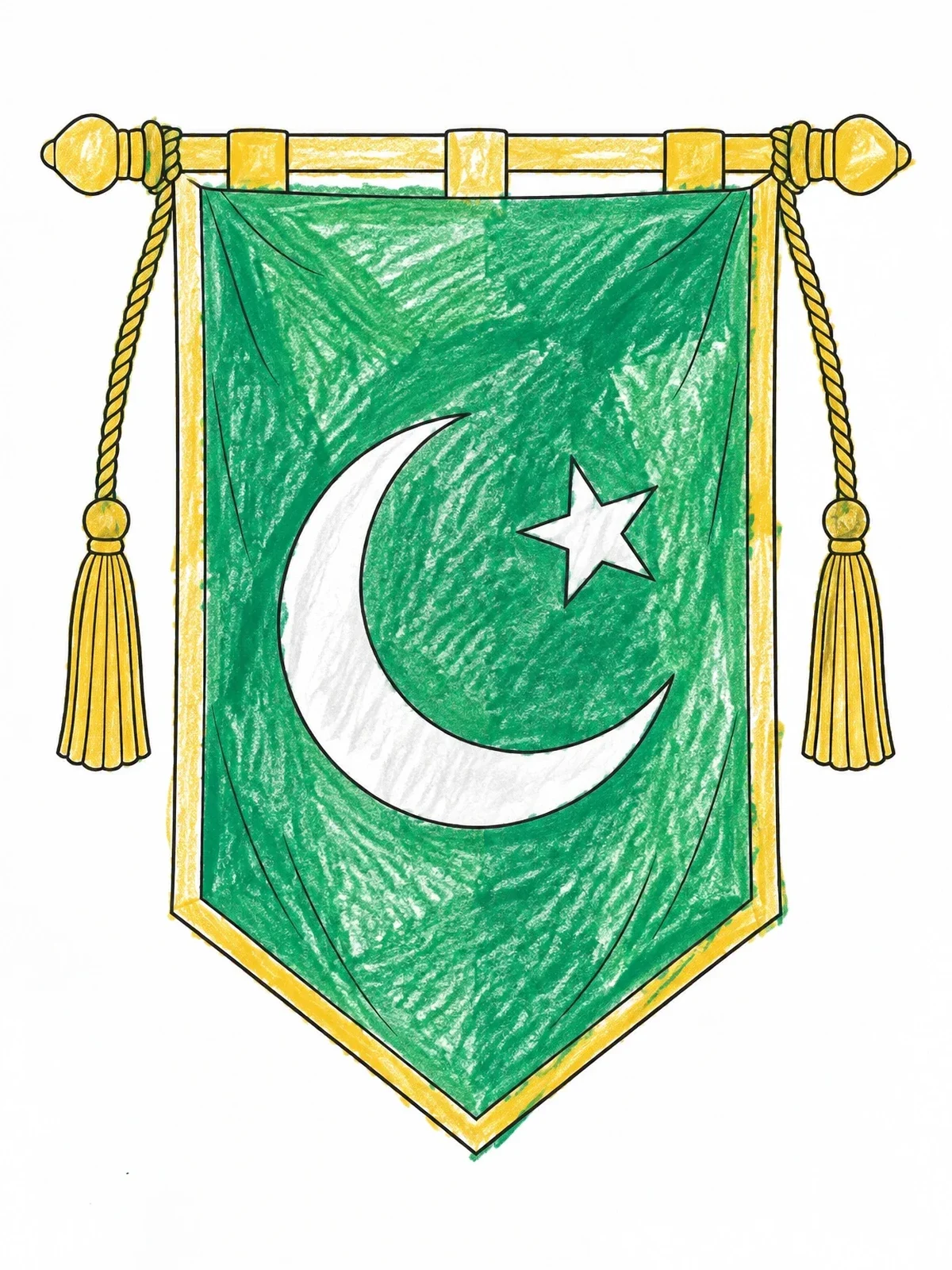 Colored example of the Hanging Crescent Banner With Tassels coloring page