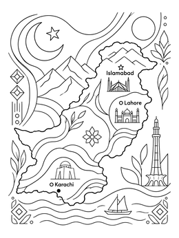 Free printable Illustrated Map Of Pakistan With Landmarks coloring page