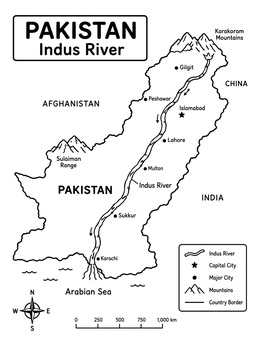Free printable Pakistan Map With Indus River coloring page