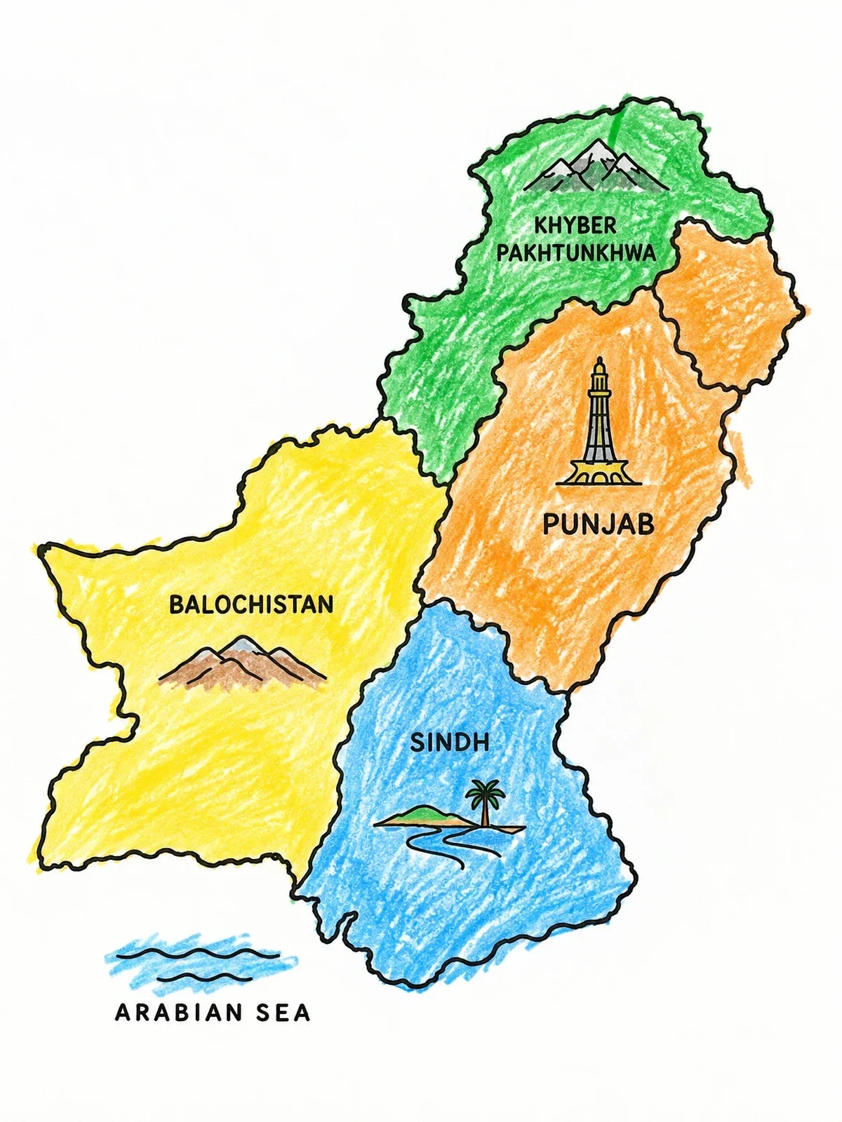 Colored example of the Map Of Pakistan Provinces coloring page
