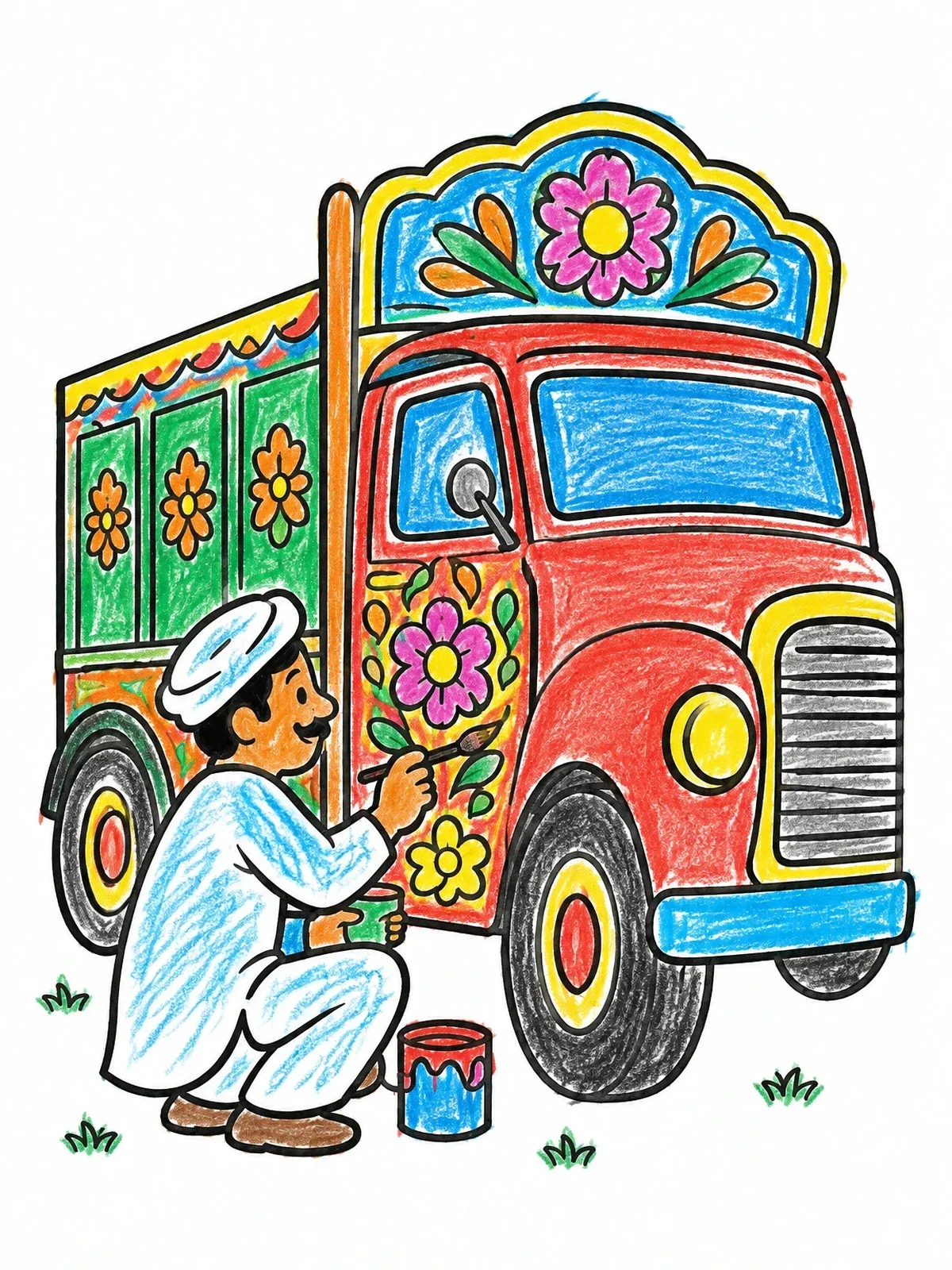 Colored example of the Artist Decorating Pakistani Truck coloring page