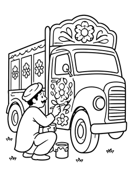 Free printable Artist Decorating Pakistani Truck coloring page