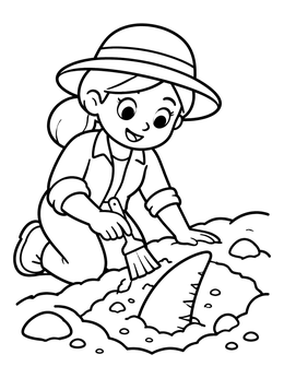 Free printable Cute Paleontologist Brushing A Dinosaur Tooth coloring page