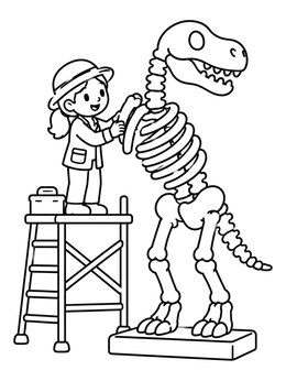 Free printable Young Paleontologist Building Dinosaur Skeleton coloring page