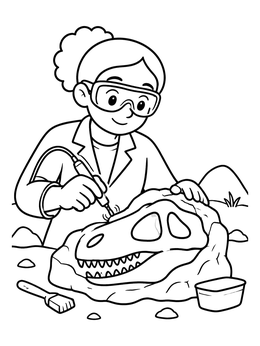 Free printable Paleontologist Cleaning A Dinosaur Skull coloring page