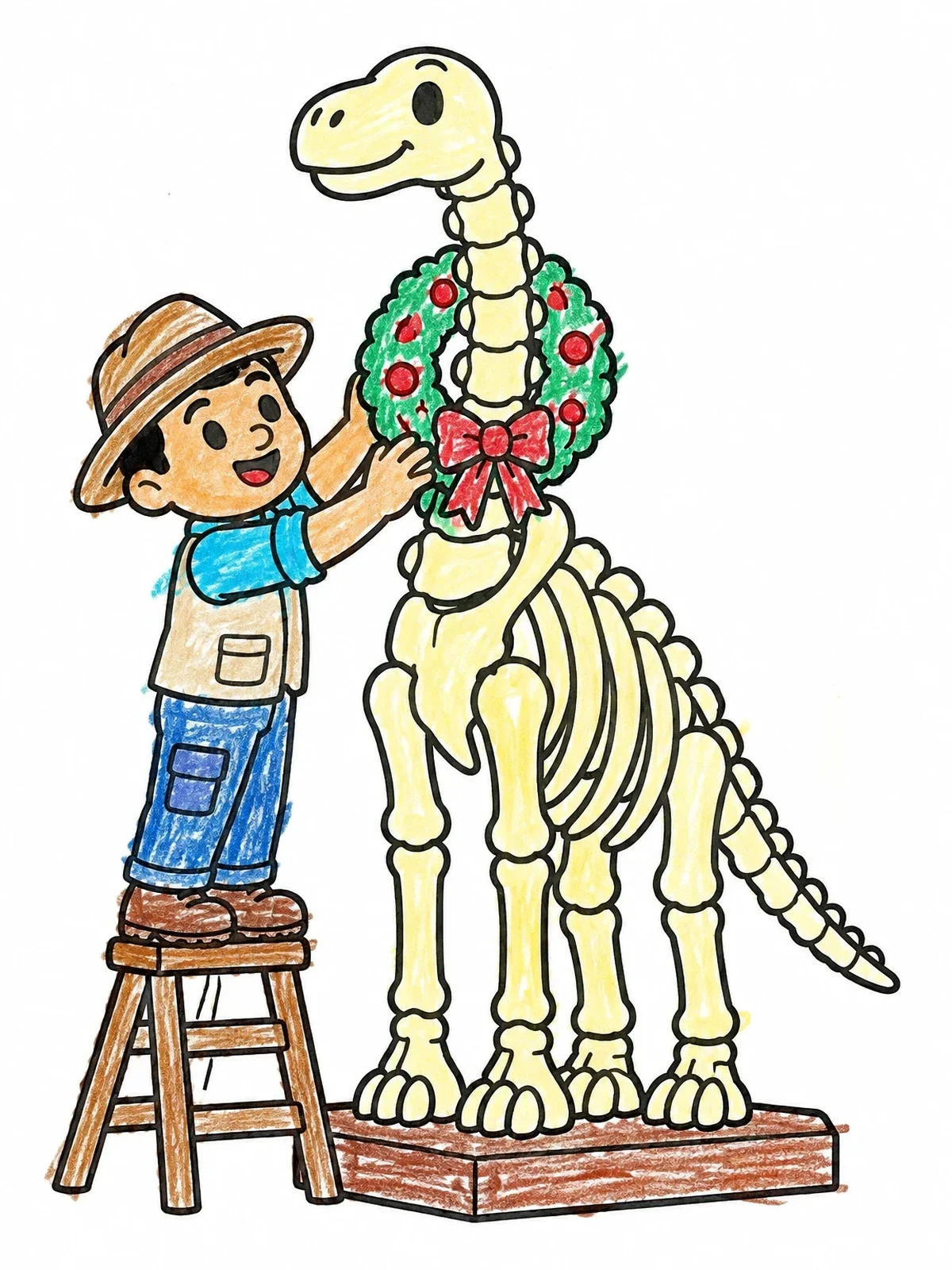 Colored example of the Decorating A Dinosaur Skeleton coloring page