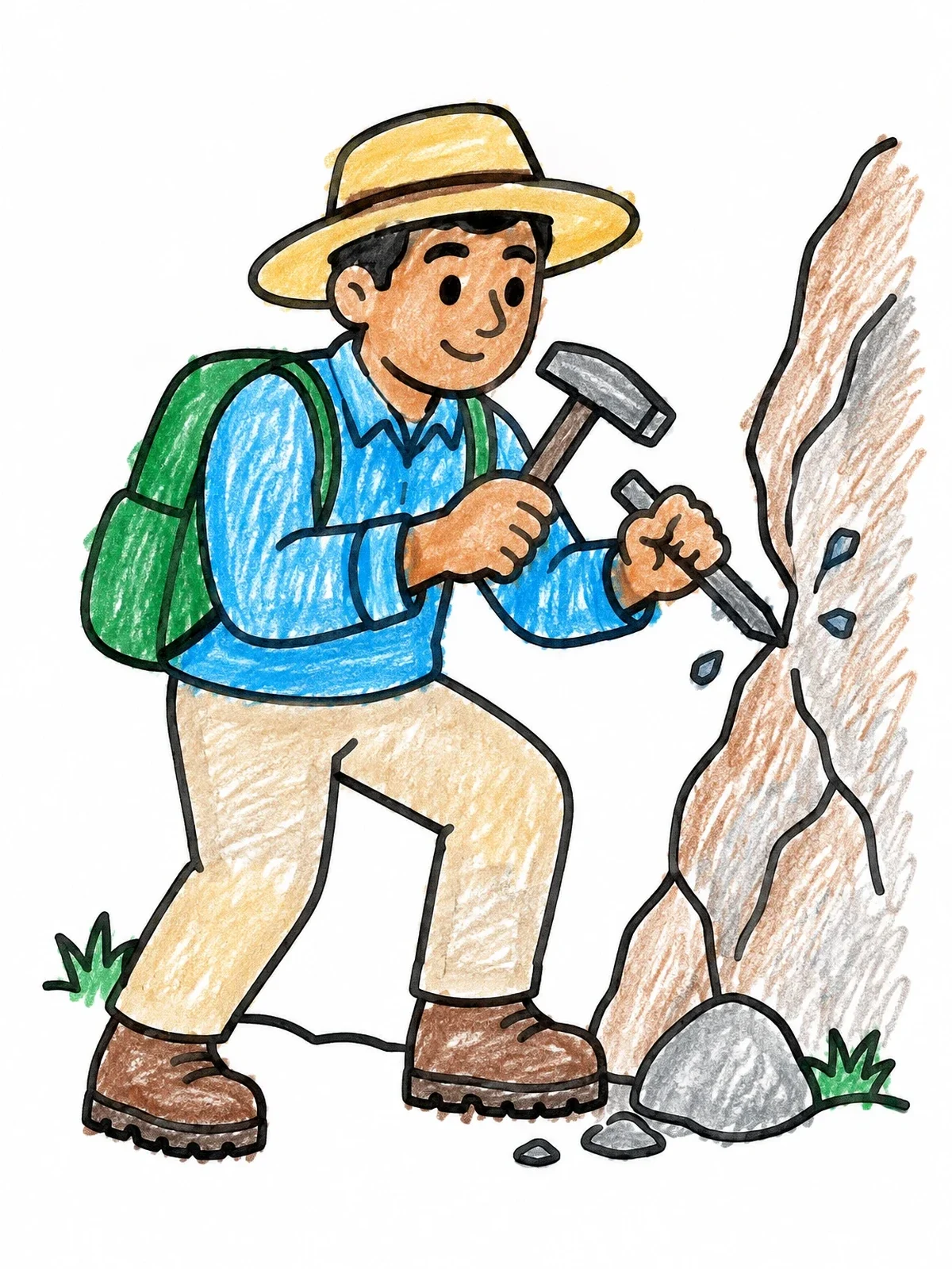 Colored example of the Paleontologist Chipping At Rock coloring page
