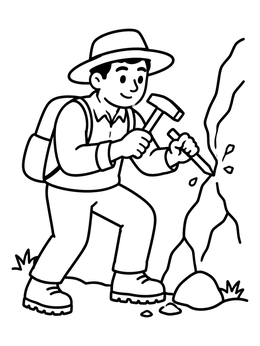Free printable Paleontologist Chipping At Rock coloring page