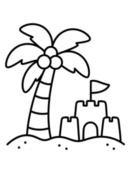 Free printable Palm Tree And Beach Sandcastle coloring page