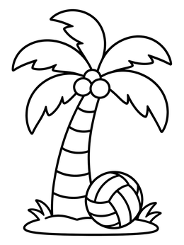 Free printable Palm Tree And Beach Volleyball coloring page