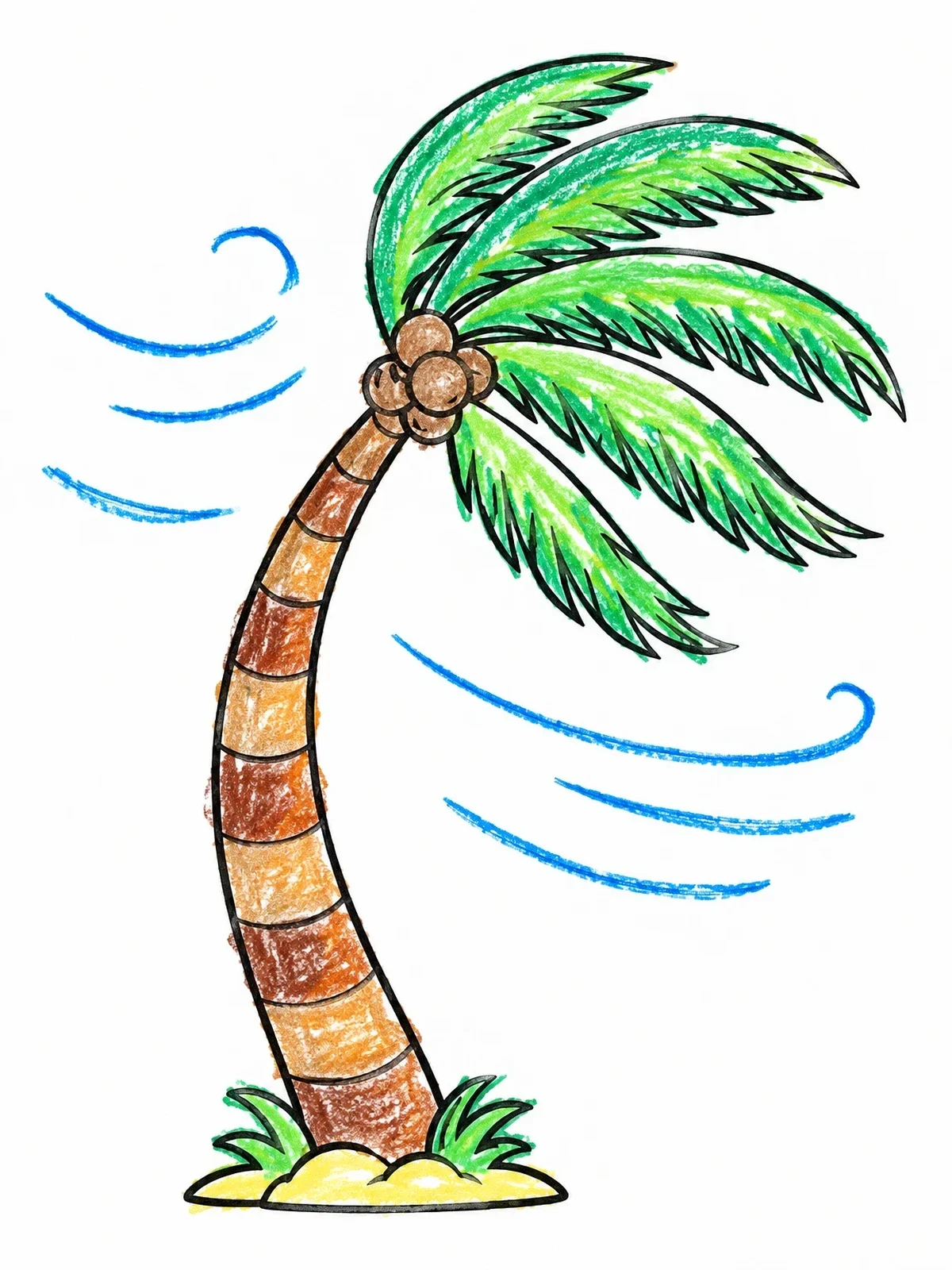 Colored example of the Palm Tree In Hurricane Wind coloring page