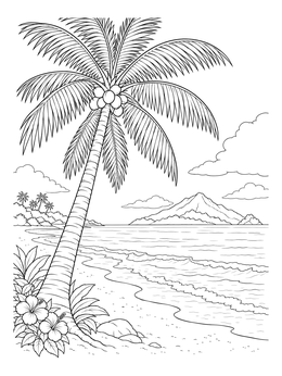 Free printable Tropical Palm Tree By The Ocean coloring page