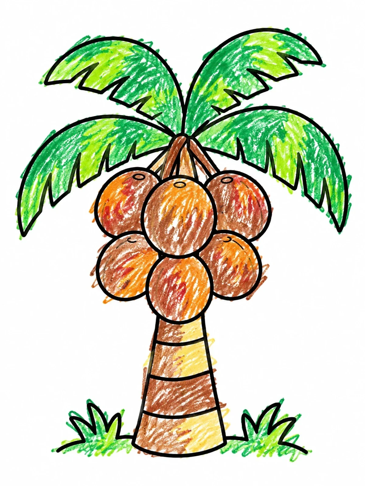 Colored example of the Palm Tree With Coconuts coloring page
