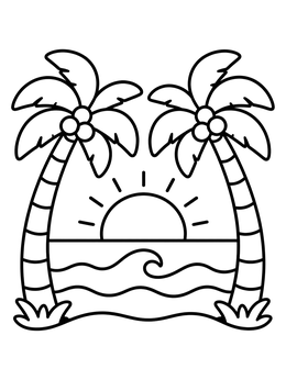 Free printable Palm Trees And Ocean Sunset coloring page