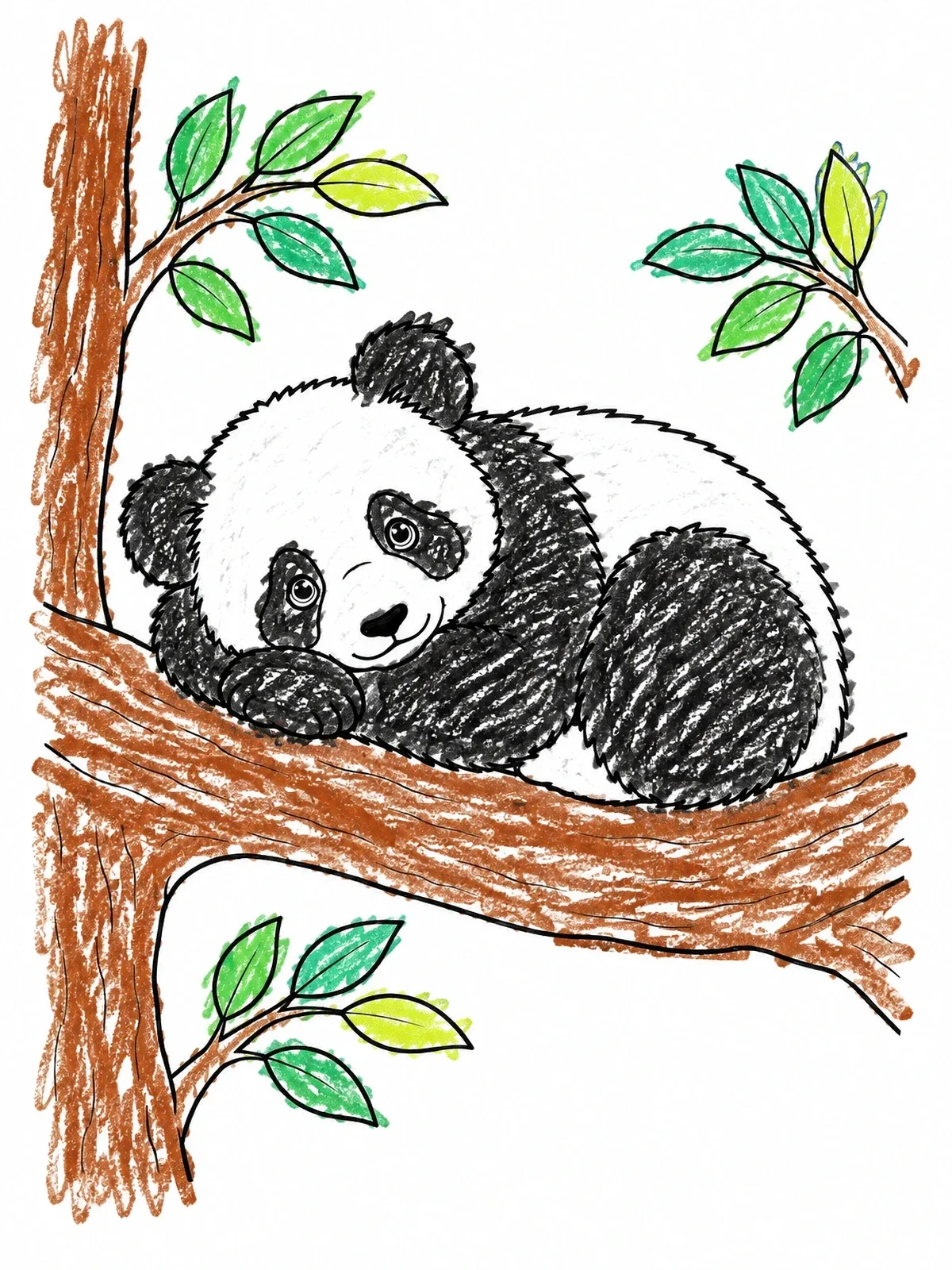 Colored example of the Panda Cub Resting On Tree Branch coloring page