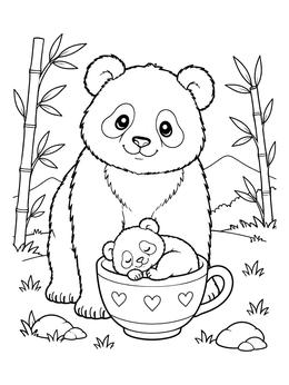 A sweet mother panda sits near her sleeping cub in this panda coloring page.