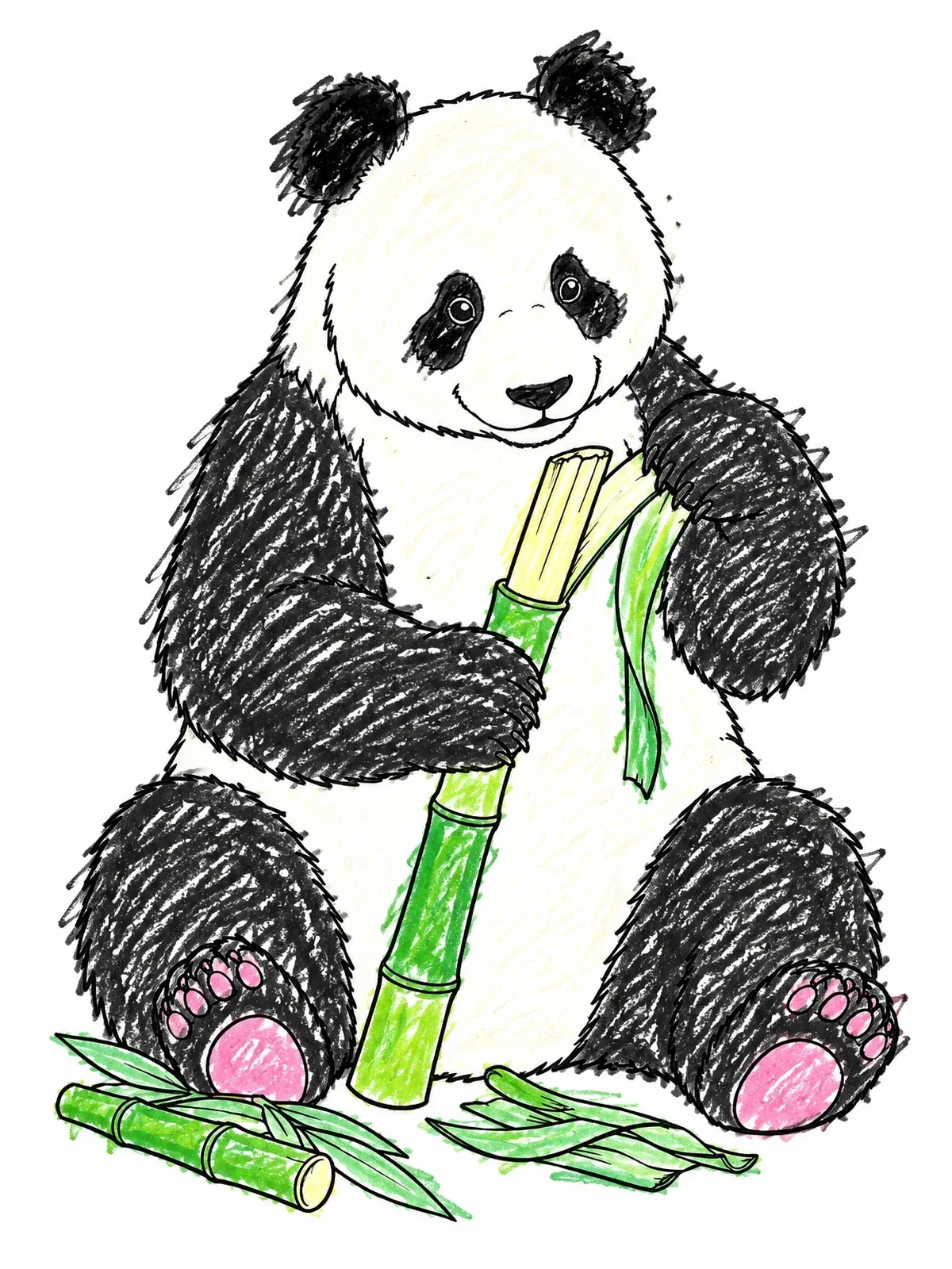Colored example of the Panda Peeling Fresh Bamboo Stalk coloring page